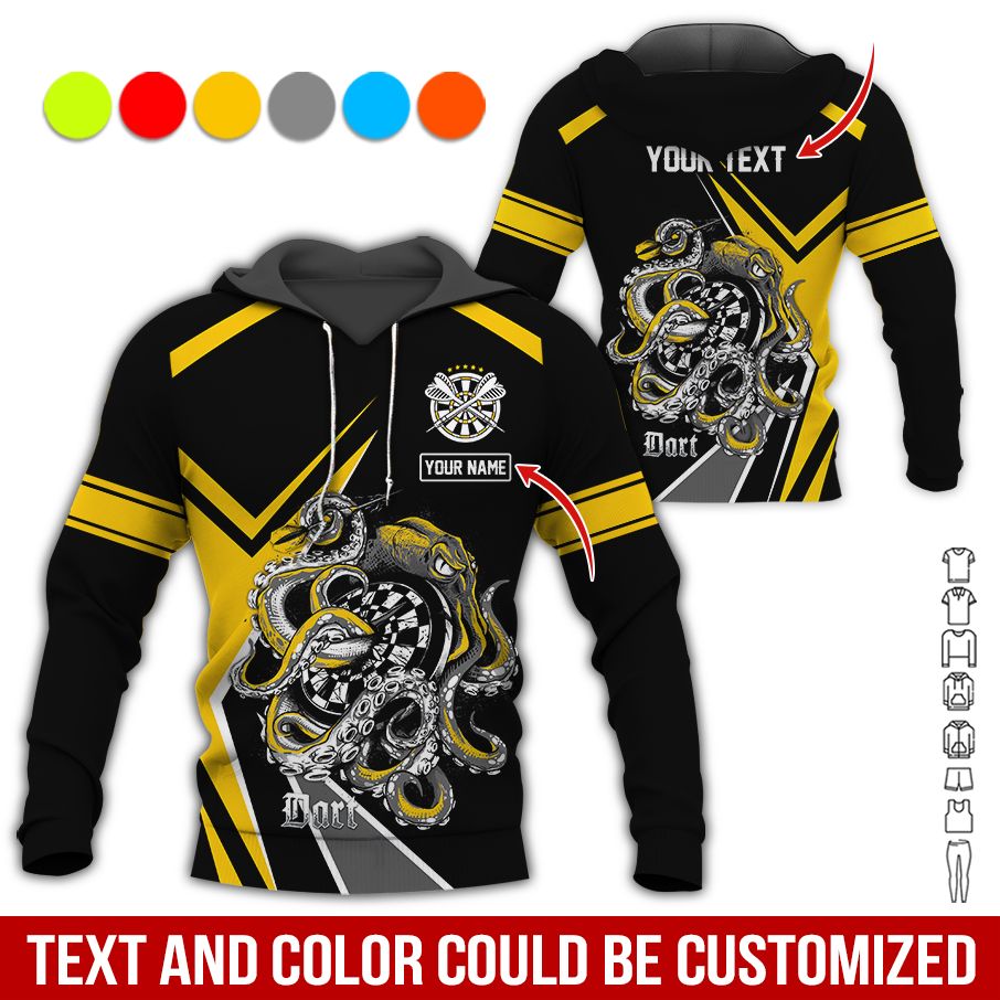 Customized Name & Text Darts Premium Hoodie, Darts & Octopus Pattern Hoodie For Men & Woman, Perfect Gift For Darts Lovers, Darts Player