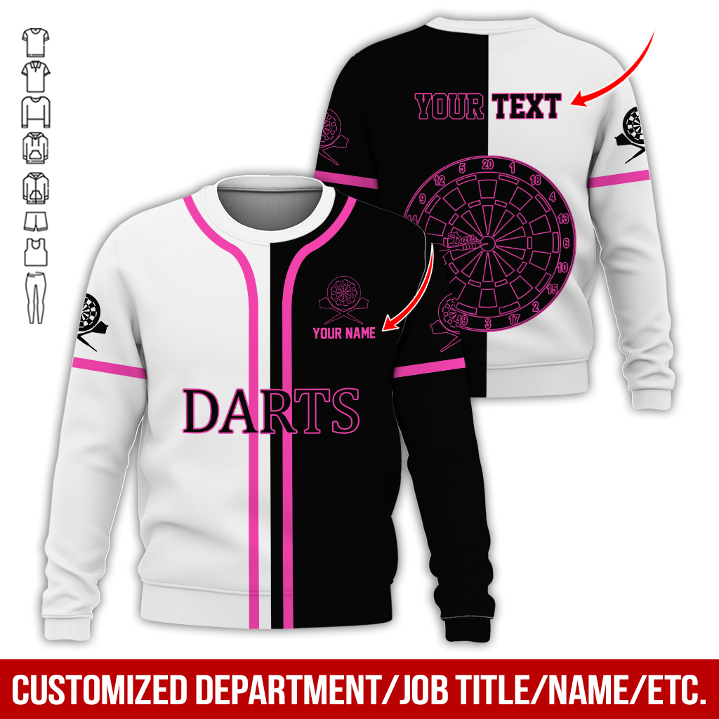Customized Darts Sweatshirt, Personalized Name & Text Darts Sweatshirt, Black & White Sweatshirt, Perfect Gift For Darts Lovers, Darts Player