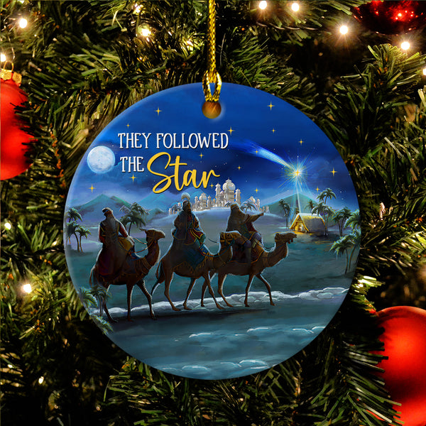 Night In Desert Ceramic Christmas Ornament - They Followed The Star Circle Ceramic Ornament, Perfect Gift For Christmas, Holiday Decor