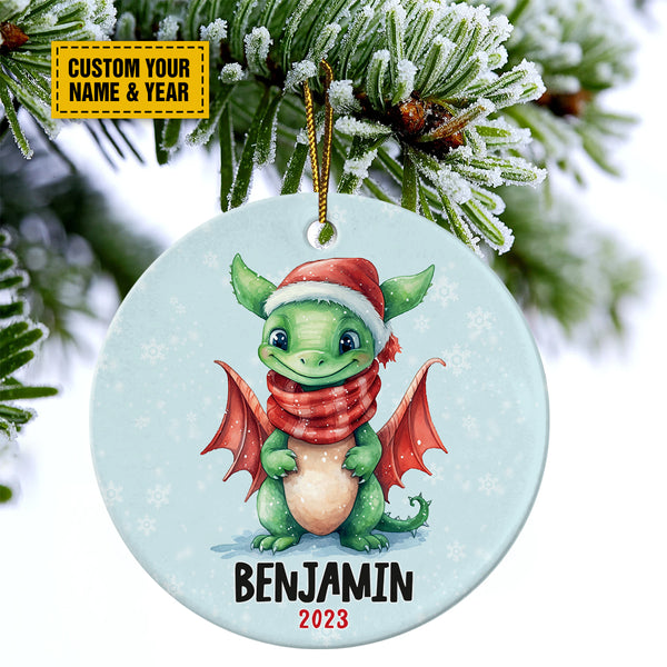 Personalized Dinosaurs Ceramic Christmas Ornament - Cute Dinosaurs Christmas Customized Ceramic Ornament, Perfect Gift For Christmas