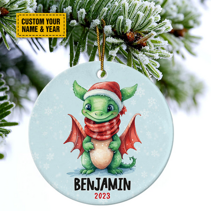 Personalized Dinosaurs Ceramic Christmas Ornament - Cute Dinosaurs Christmas Customized Ceramic Ornament, Perfect Gift For Christmas