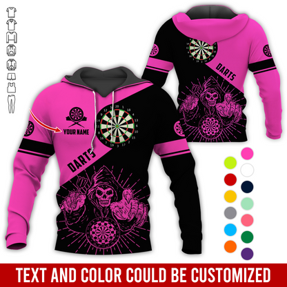 Customized Name Darts Skull Premium Hoodie, Skeleton Playing Darts Pattern Hoodie, Perfect Gift For Darts Lovers, Friend, Family