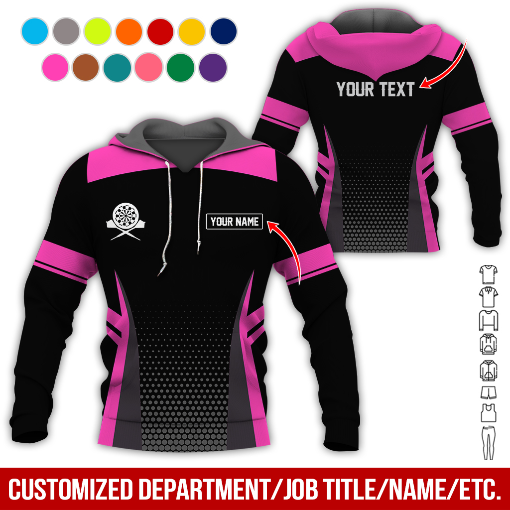 Customized Name & Text Darts Premium Hoodie, Grey Spot Pattern Darts Black Hoodie, Perfect Gift For Darts Lovers, Darts Player