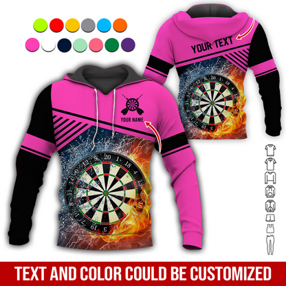 Customized Name & Text Darts Premium Hoodie, Water and Fire Dartboards Pattern Hoodie For Men & Women, Perfect Gift For Darts Lovers, Friend, Family