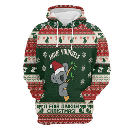 Koala Premium Christmas Hoodie, Koala Fair Dinkum Christmas Unisex Hoodie For Men & Women - Perfect Gift For Christmas, Koala Lover