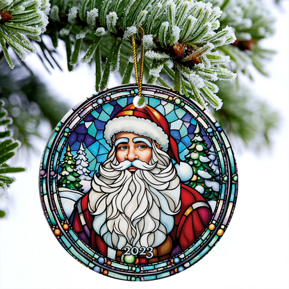 Santa Claus Ceramic Christmas Ornament - Santa Claus Stained Glass 2023 Circle Ceramic Ornament, Perfect Gift For Christmas, Holiday Decor