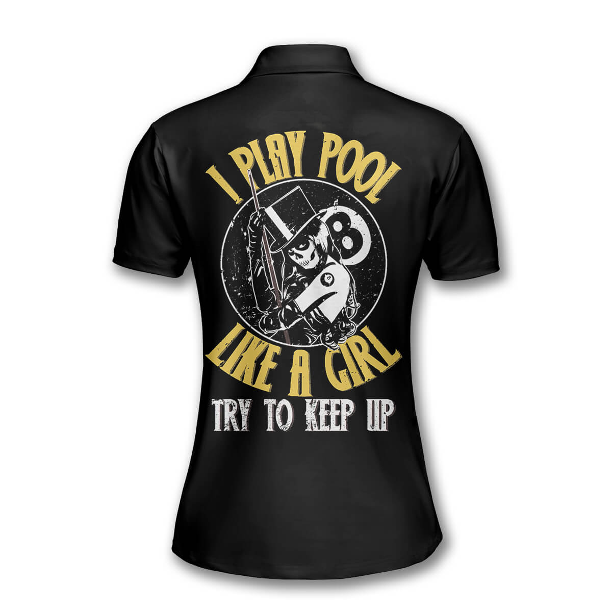 Women Billiards Polo Shirt, Personalized Billiards Skull I Play Pool Like A Girl Polo Shirt For Women, Billiards Lover