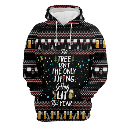 Beer & Wine Premium Christmas Hoodie, The Tree Isn't The Only Thing Getting Lit Unisex Hoodie For Men & Women - Perfect Gift For Christmas, Family