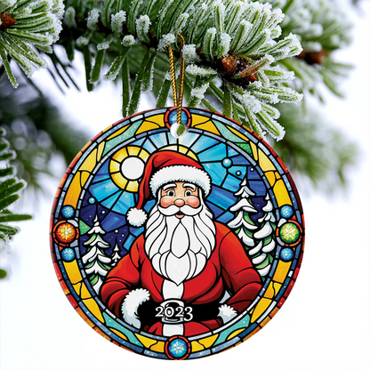 Santa Claus Ceramic Christmas Ornament - Santa Claus Merry Christmas Circle Ceramic Ornament, Perfect Gift For Christmas, Holiday Decor