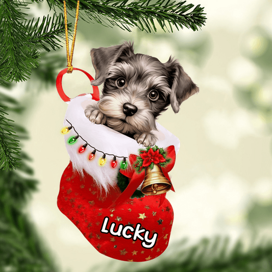 Custom Dog Acrylic Christmas Ornament, Personalized Miniature Schnauzer In Stocking Christmas Acrylic Ornament for Dog Lover, New Year