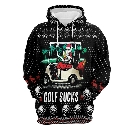 Golf Premium Christmas Hoodie, Santa Golf Sucks & beer Christmas Unisex Hoodie For Men & Women - Perfect Gift For Christmas, Friends, Family