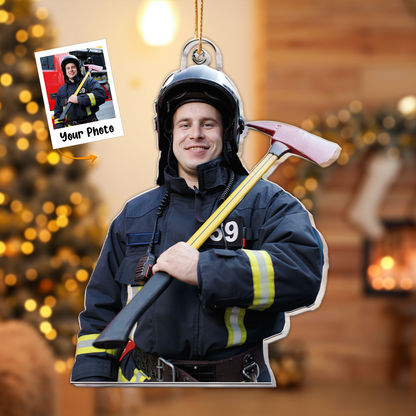 Personalized Acrylic Firefighter Photo Ornament, Firefighter Photo Acrylic Ornament For Christmas, Best Ornament For Christmas, Firefighter, Family