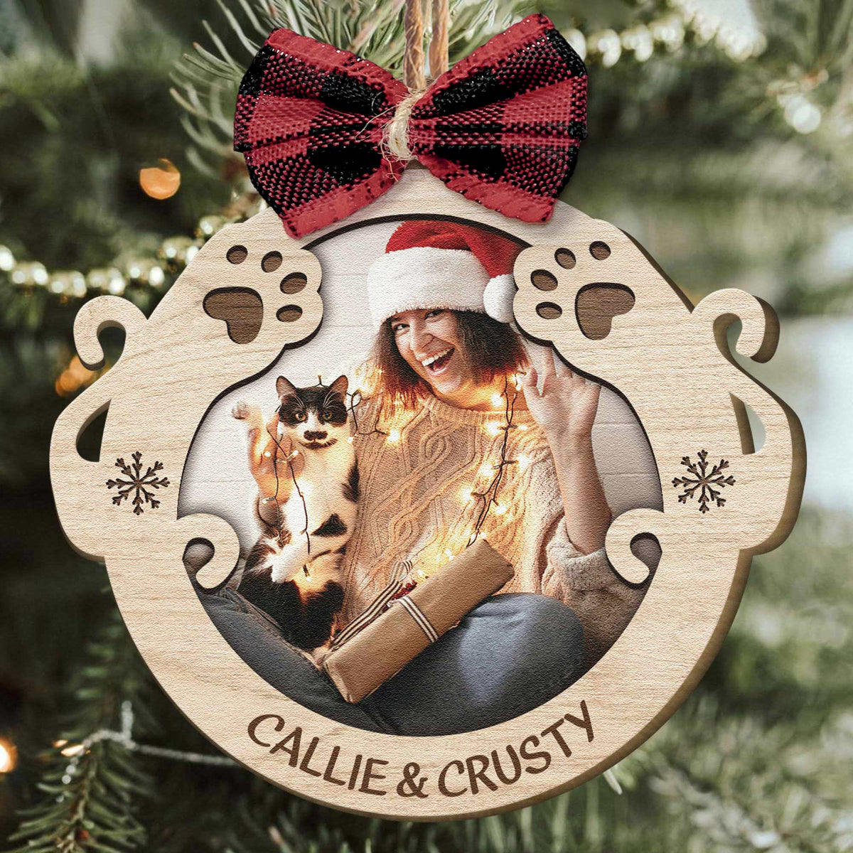 Personalized Wooden Cat Lover Ornament, Custom Your Great Moment Cat Photo Wooden Ornament For Christmas, Best Personalized Presents For Cat lovers