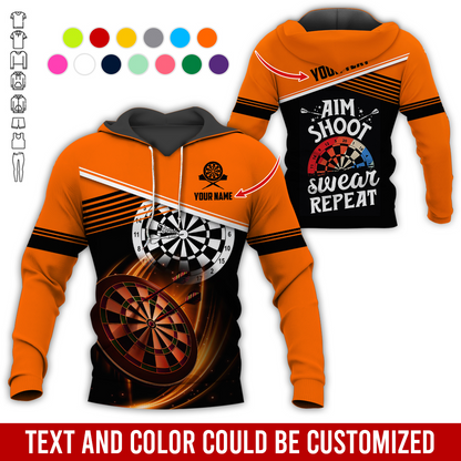 Customized Name & Text Darts Premium Hoodie, Aim Shoot Swear Repeat Darts Hoodie, Perfect Gift For Darts Lovers, Darts Player