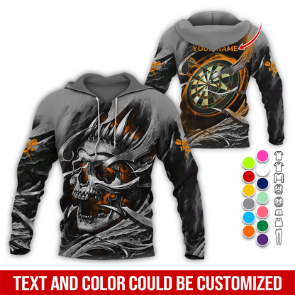 Personalized Darts Skull Premium Hoodie, Customized Name Darts Hoodie, Skull Darts & Smoke Hoodie,  Perfect Gift For Darts Lovers, Friend, Family