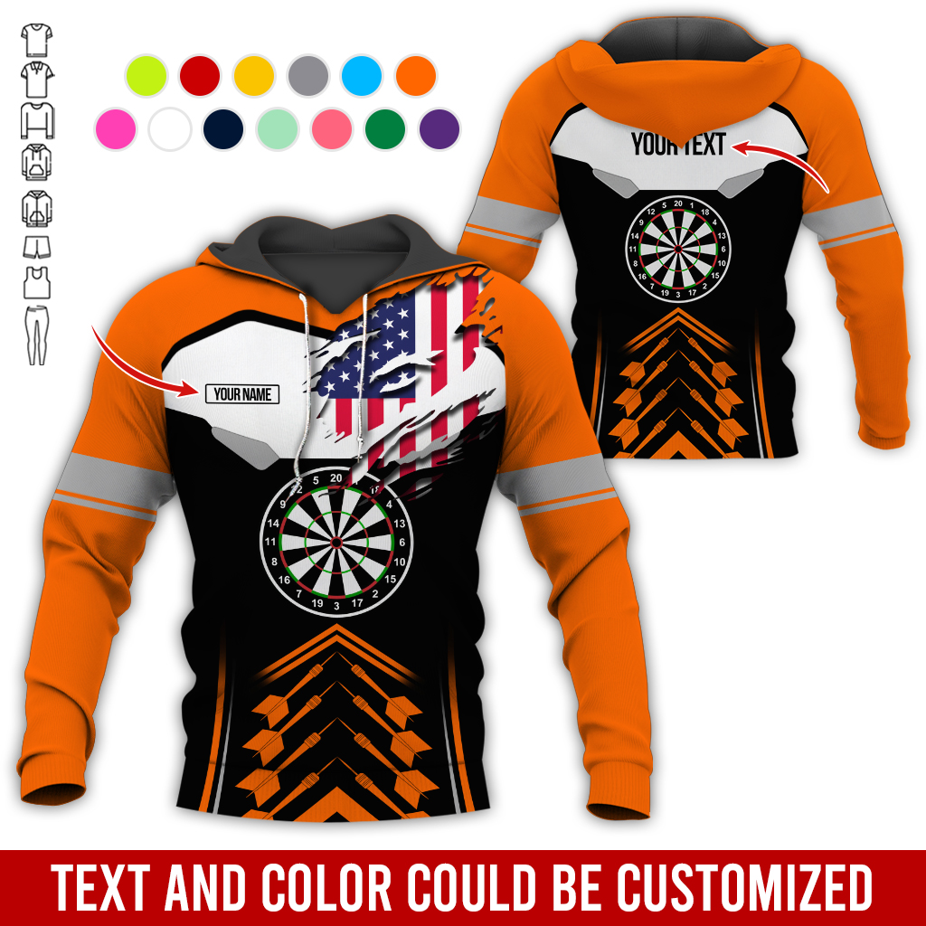 Personalized American Flag Darts Premium Hoodie, Customized Name & Text Darts Black & White Hoodie, Perfect Gift For Darts Lovers, Darts Player