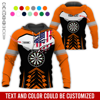 Personalized American Flag Darts Premium Hoodie, Customized Name & Text Darts Black & White Hoodie, Perfect Gift For Darts Lovers, Darts Player
