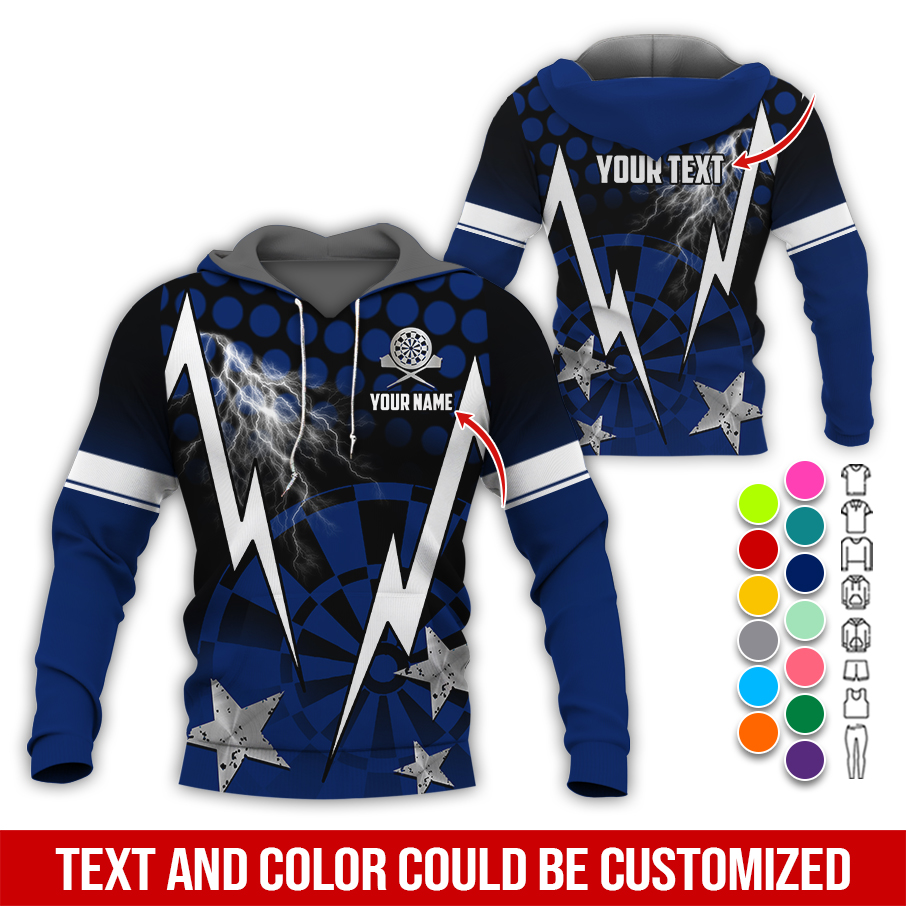 Personalized Lightning & Stars Darts Premium Hoodie, Customized Name & Text Darts Hoodie, Perfect Gift For Darts Lovers, Darts Player
