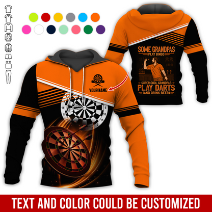 Customized Name & Text Darts Grandpa Premium Hoodie, Super Cool Grandpas Play Darts & Drink Beer Hoodie - Gift For Darts Lovers, Darts Players