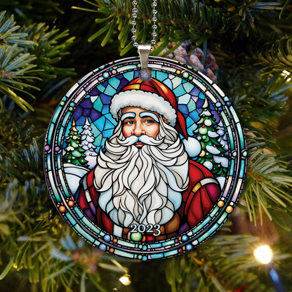 Santa Claus Ceramic Christmas Ornament - Santa Claus Stained Glass 2023 Circle Ceramic Ornament, Perfect Gift For Christmas, Holiday Decor