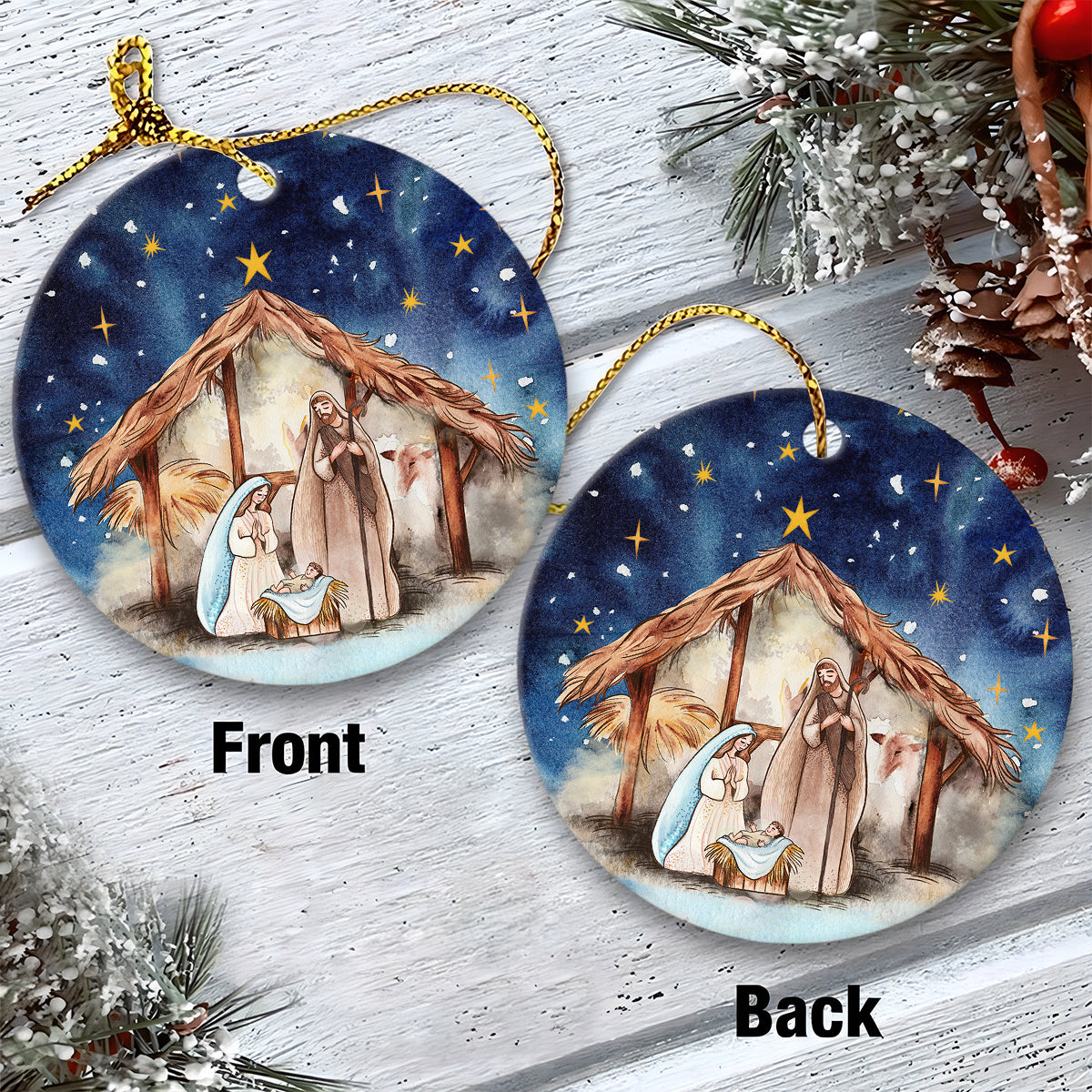 Jesus Ceramic Christmas Ornament - Joseph Mary Christ Was Born Christmas Eve Ceramic Ornament, Gift For Christmas, Holiday Decor