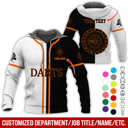 Personalized Name & Text Darts Premium Hoodie, Black & White Hoodie, Perfect Gift For Darts Lovers, Darts Player