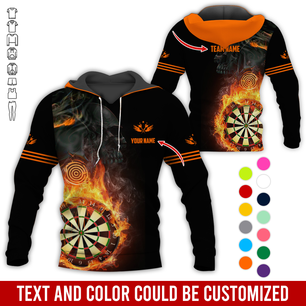 Customized Name & Text Darts SKull Premium Hoodie, Flaming Dartboards Pattern Hoodie For Men & Woman, Perfect Gift For Darts Lovers, Darts Player