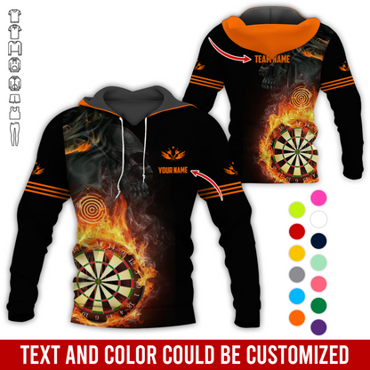 Customized Name & Text Darts SKull Premium Hoodie, Flaming Dartboards Pattern Hoodie For Men & Woman, Perfect Gift For Darts Lovers, Darts Player