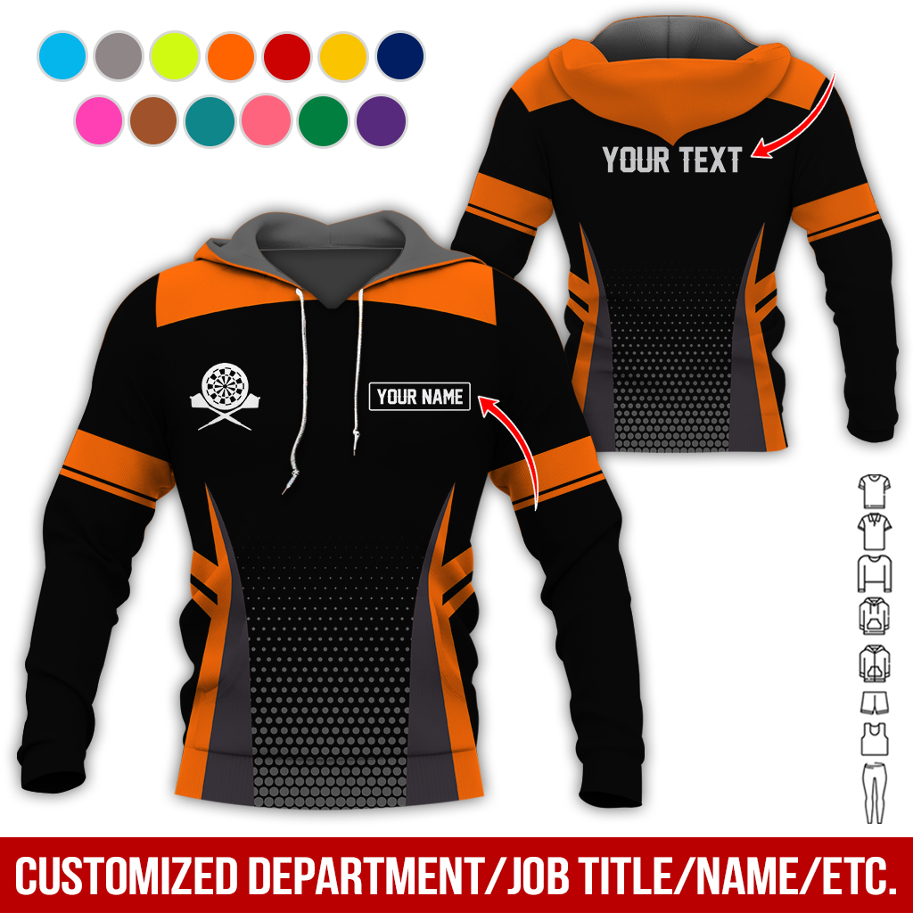 Customized Name & Text Darts Premium Hoodie, Grey Spot Pattern Darts Black Hoodie, Perfect Gift For Darts Lovers, Darts Player