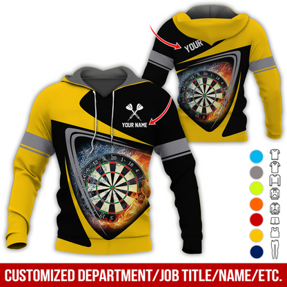 Customized Name & Text Darts Premium Hoodie, Fire & Water Dartboards Pattern Hoodie, Perfect Gift For Darts Lovers, Darts Player