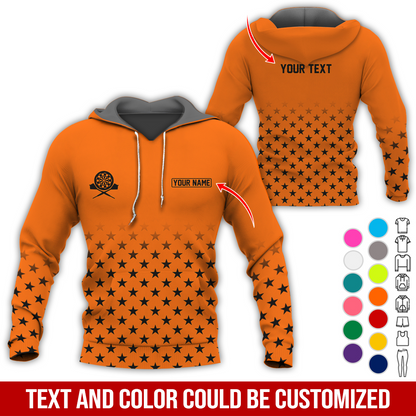 Customized Name & Text Darts Premium Hoodie, Black Stars Pattern Darts Hoodie, Perfect Gift For Darts Lovers, Darts Player