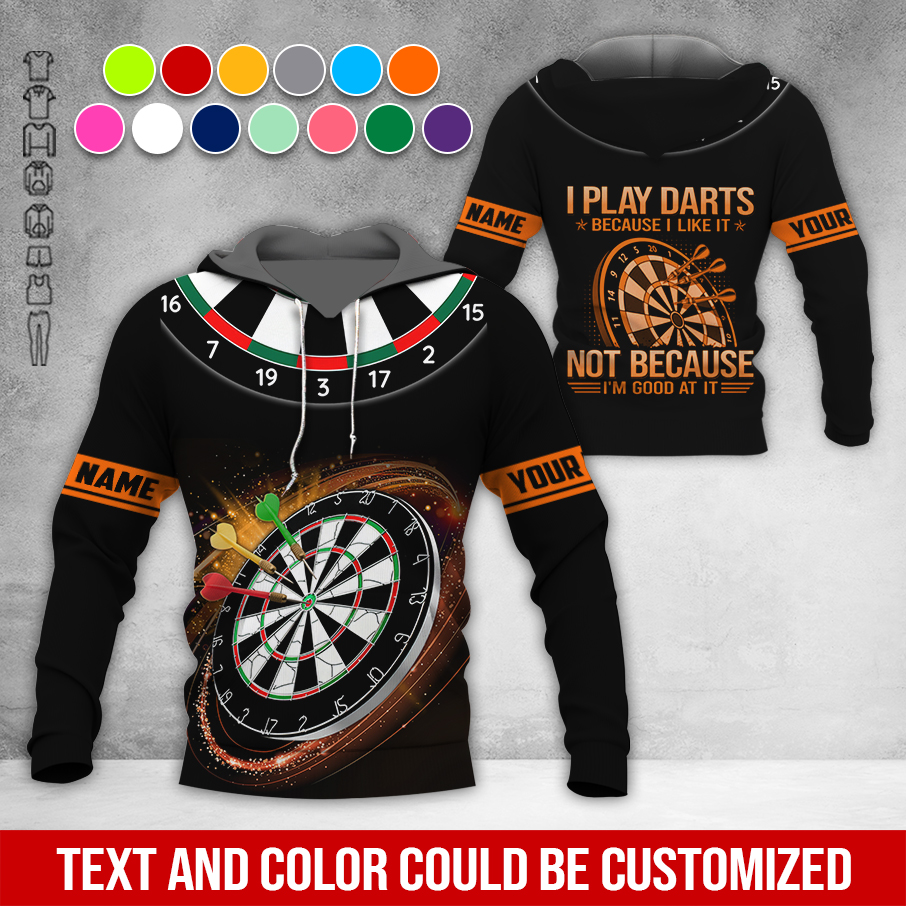 Customized Name Darts Premium Hoodie, I Play Darts Because I Like It Not Because I'm Good At It Darts Black Hoodie, Perfect Gift For Darts Lovers, Darts Player