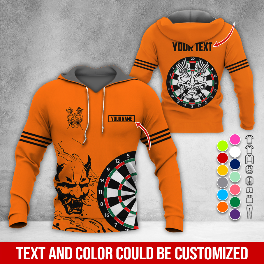 Customized Name & Text Darts Premium Hoodie, Orochimaru Demon Mask Pattern Darts Hoodie, Perfect Gift For Darts Lovers, Darts Player