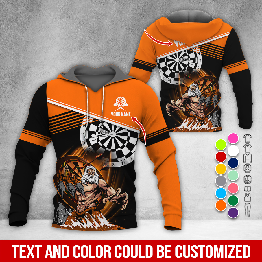 Customized Name & Text Darts Premium Hoodie, Poseidon Pattern Darts Hoodie, Perfect Gift For Darts Lovers, Darts Player