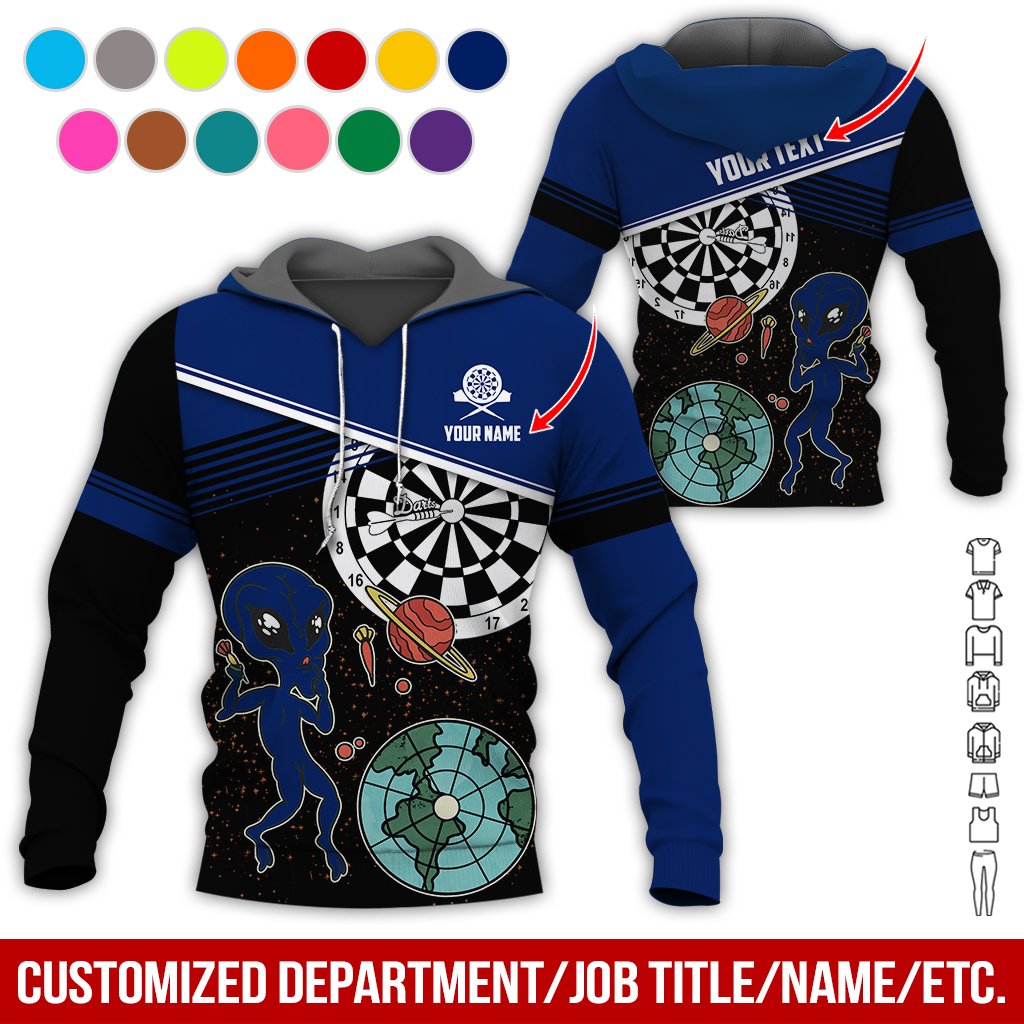 Customized Name & Text Darts Premium Hoodie, Aliens & Space Hoodie, Perfect Gift For Darts Lovers, Friend, Family