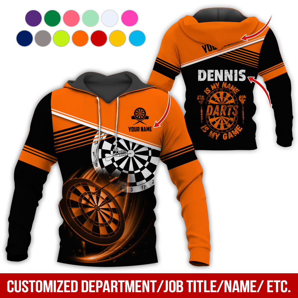 Customized Name & Text Darts Skull Premium Hoodie, Is My Name Player Darts Hoodie, Perfect Gift For Darts Lovers, Darts Player