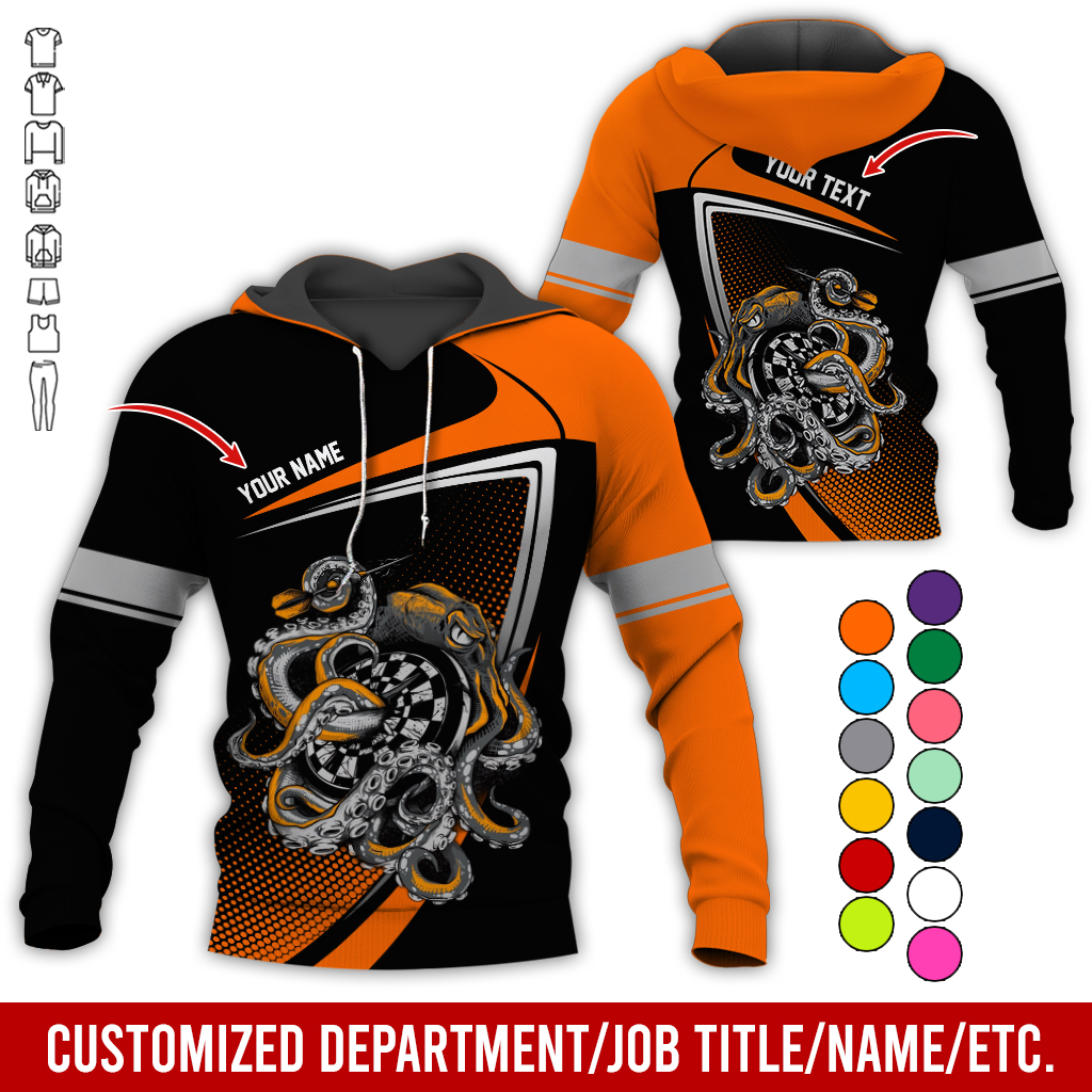 Customized Name & Text Darts Premium Hoodie, Octopus & Dartboard Pattern Darts Hoodie For Men & Women - Gift For Darts Lovers, Friend, Family