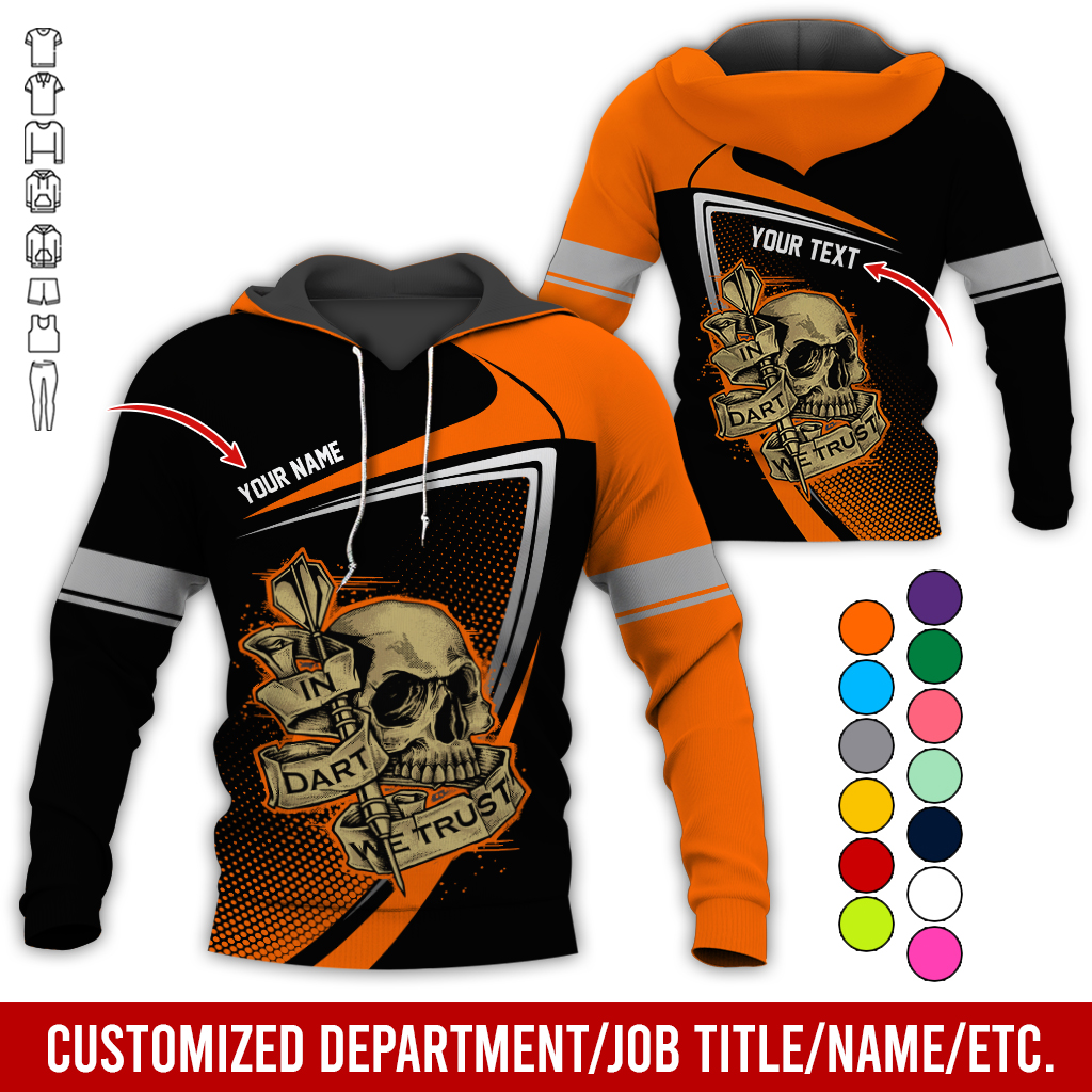 Customized Name & Text Darts Premium Skull  Hoodie, In Dart We Trust Hoodie For Men & Women - Gift For Darts Lovers, Friend, Family