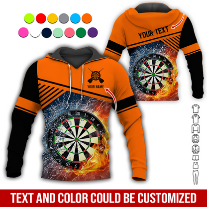 Customized Name & Text Darts Premium Hoodie, Water and Fire Dartboards Pattern Hoodie For Men & Women, Perfect Gift For Darts Lovers, Friend, Family