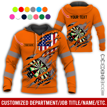 Personalized Darts American Flag Premium Hoodie, Customized Name & Text Darts Hoodie, Perfect Gift For Darts Lovers, Friend, Family