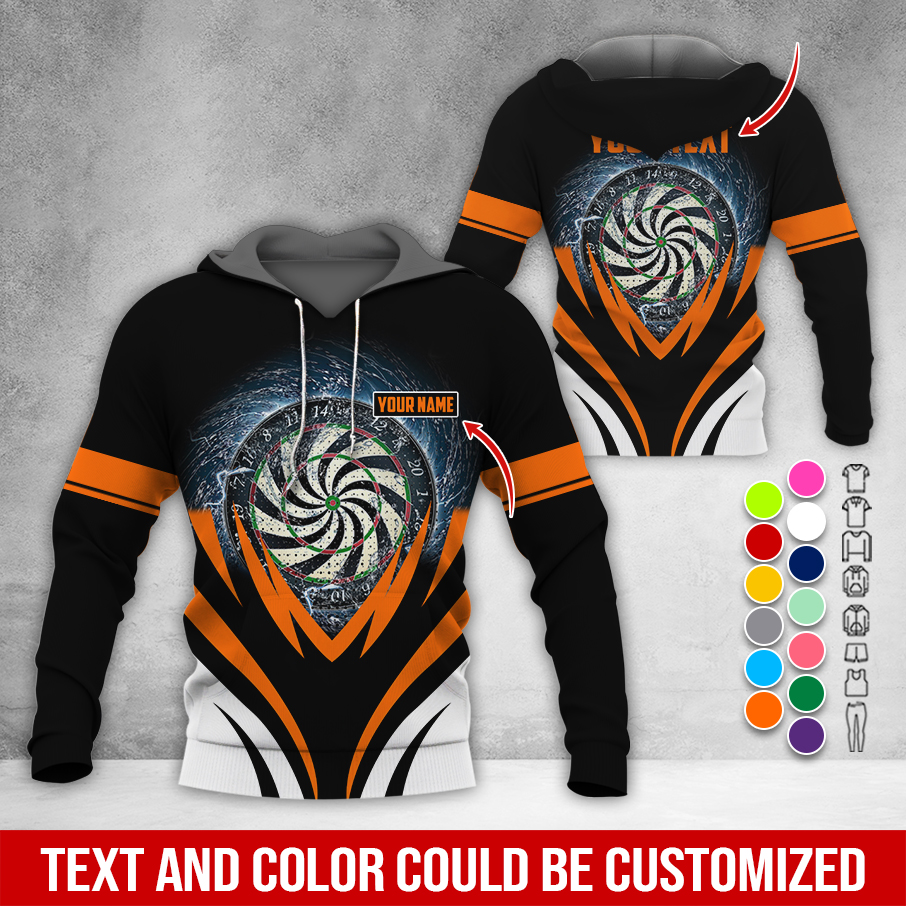 Customized Name & Text Darts Thunder Premium Hoodie, Thunder Vortex Darts Pattern Hoodie, Perfect Gift For Darts Lovers, Friend, Family
