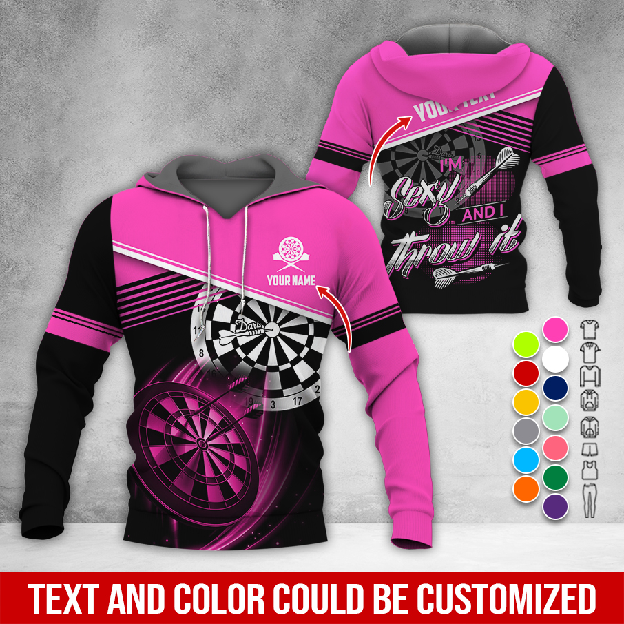 Personalized Name & Text Darts Premium Hoodie, I'm Sexy And I Throw It Darts Hoodie, Perfect Gift For Darts Lovers, Friend, Family