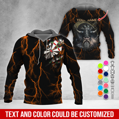 Customized Name Darts Premium Hoodie, Viking Men & Lightning Darts Hoodie, Perfect Gift For Darts Lovers, Friend, Family