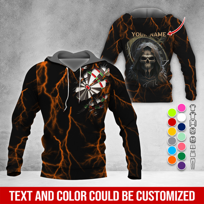 Customized Name Darts Skull Premium Hoodie, Lightning & Death Darts Hoodie, Perfect Gift For Darts Lovers, Darts Player