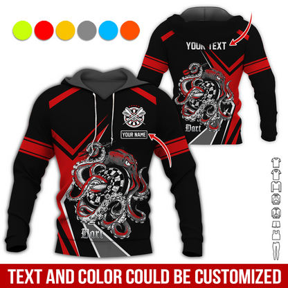 Customized Name & Text Darts Premium Hoodie, Darts & Octopus Pattern Hoodie For Men & Woman, Perfect Gift For Darts Lovers, Darts Player