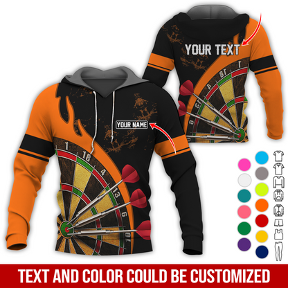 Customized Name & Text Darts Premium Hoodie, Darts & Fire Pattern Hoodie, Perfect Gift For Darts Lovers, Darts Player