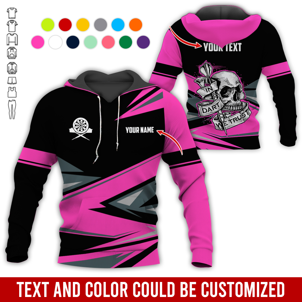 Customized Name & Text Darts Skull Premium Hoodie, In Darts We Trust Hoodie For Men & Women, Perfect Gift For Darts Lovers, Friend, Family
