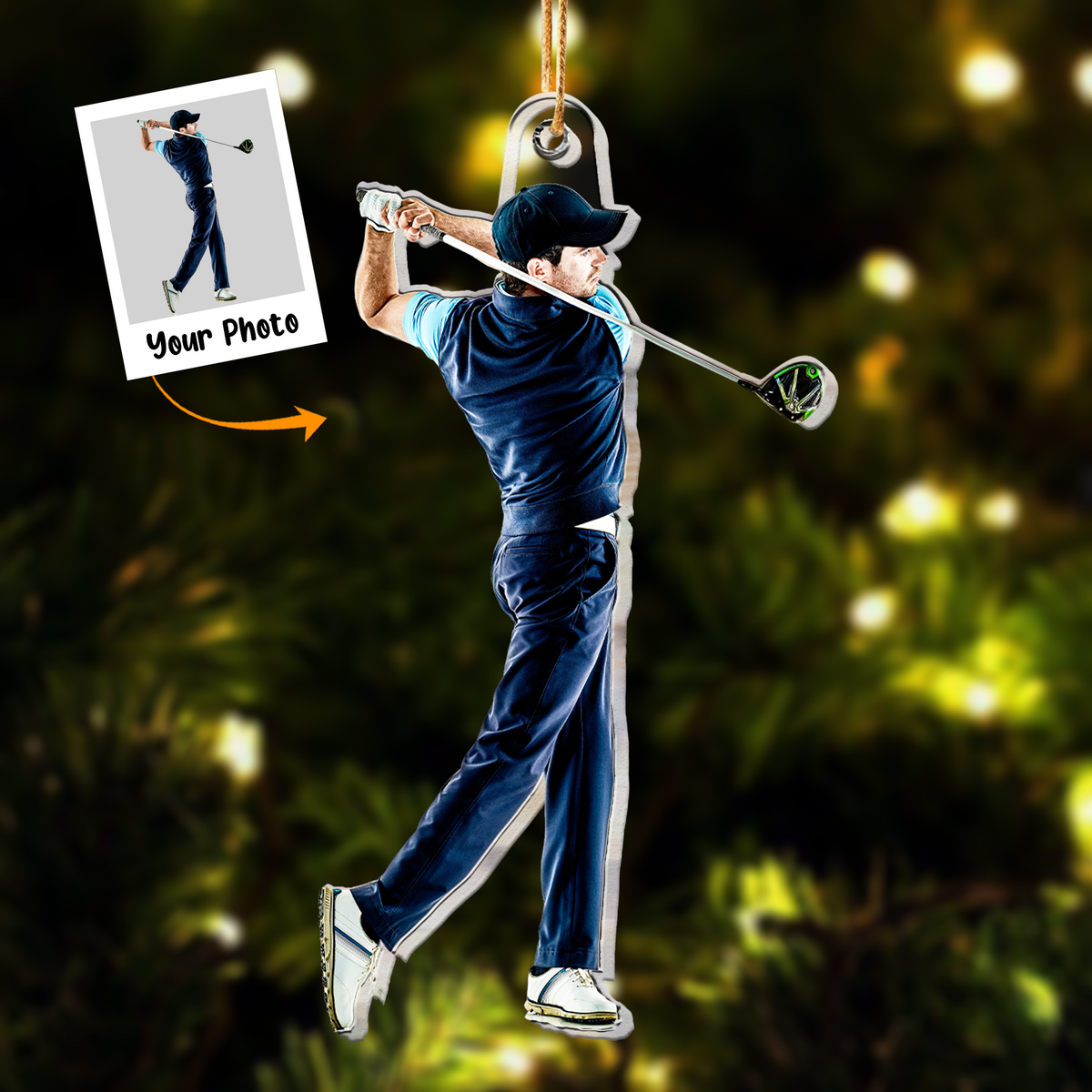 Personalized Acrylic Golf Photo Ornament, Custom Great Moment Of Golf Acrylic Ornament For Christmas, Perfect Gift For Golf Lovers