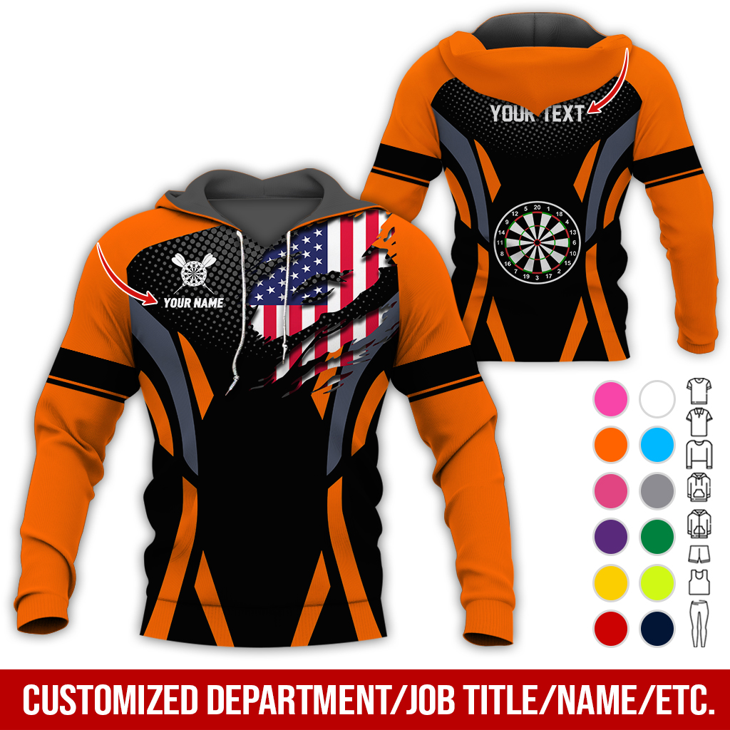 Personalized American Flag Darts Premium Hoodie, Custom Name & Text Darts Hoodie, Perfect Gift For Darts Lovers, Friend, Family
