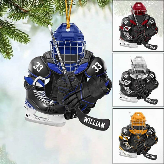 Custom Hockey Acrylic Christmas Ornament, Personalized Hockey Equipment Acrylic Ornament Gift For Hockey Lover Hockey Players, Christmas,New Year